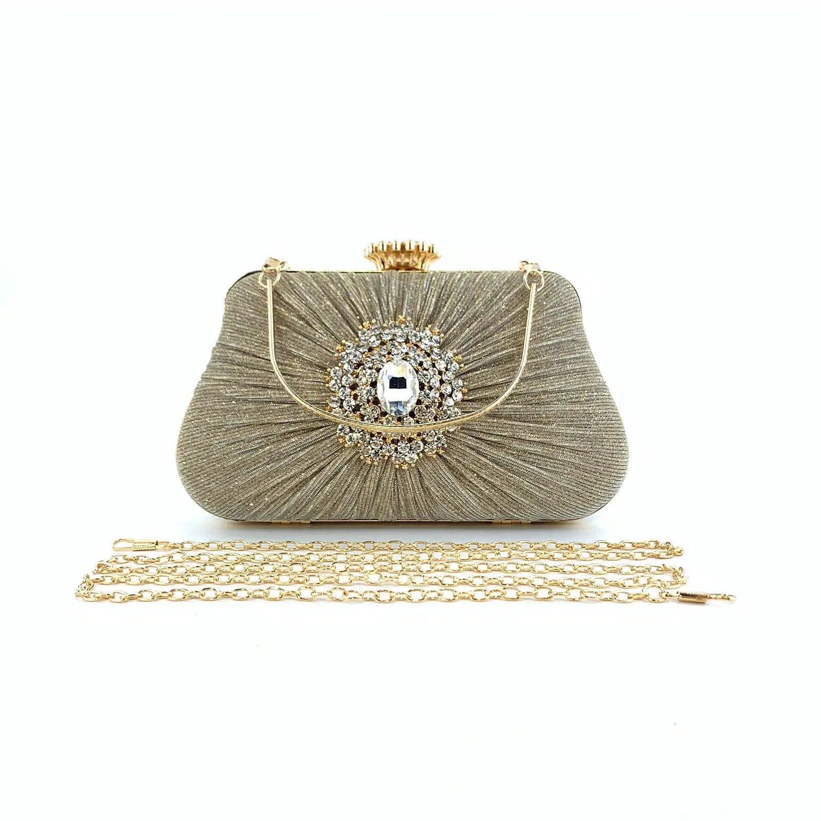 MAC033 Women's Pleated Craft Rhinestone Bag - Mariam's Collection
