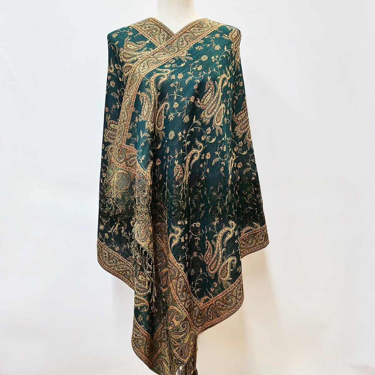 MAC044 Bohemian Style Multicolor Retro Jacquard Cashew Long Tassel Scarf - Mariam's Collection