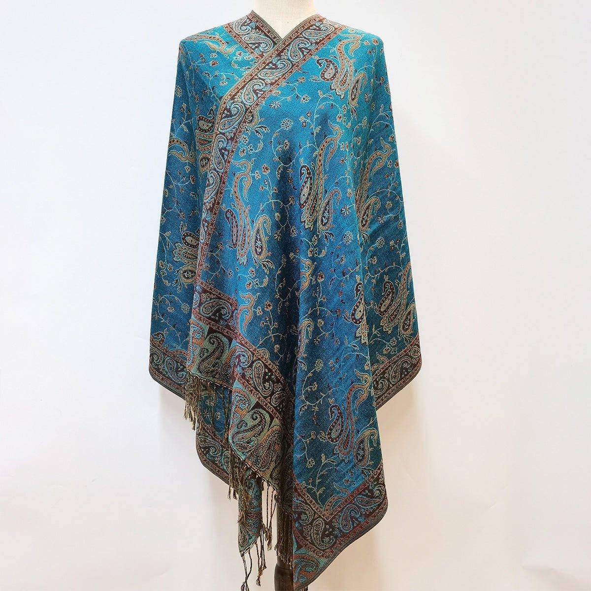MAC044 Bohemian Style Multicolor Retro Jacquard Cashew Long Tassel Scarf - Mariam's Collection