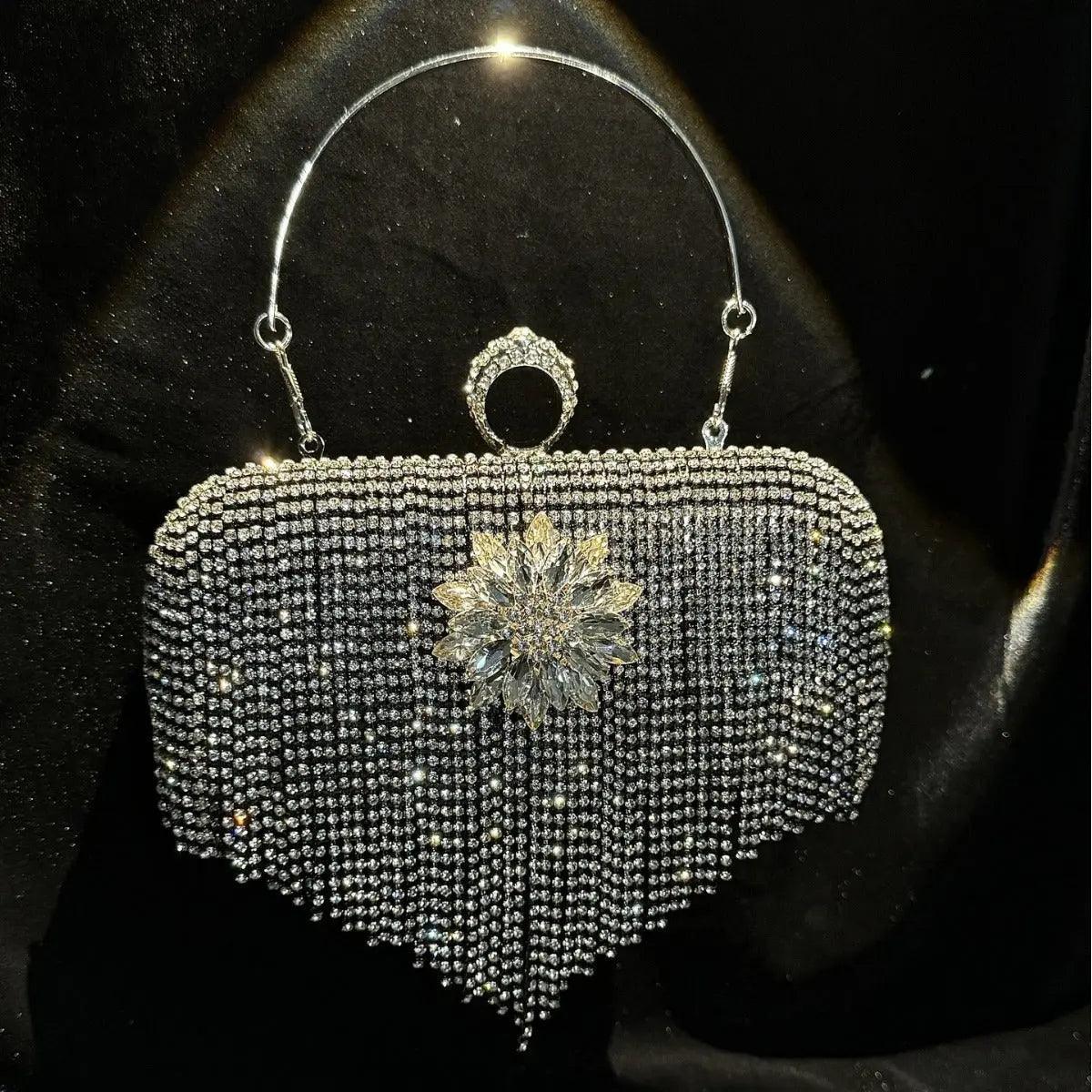 Silver Special Occasion Bags Silver Glitter Rhinestone Clutch Bags