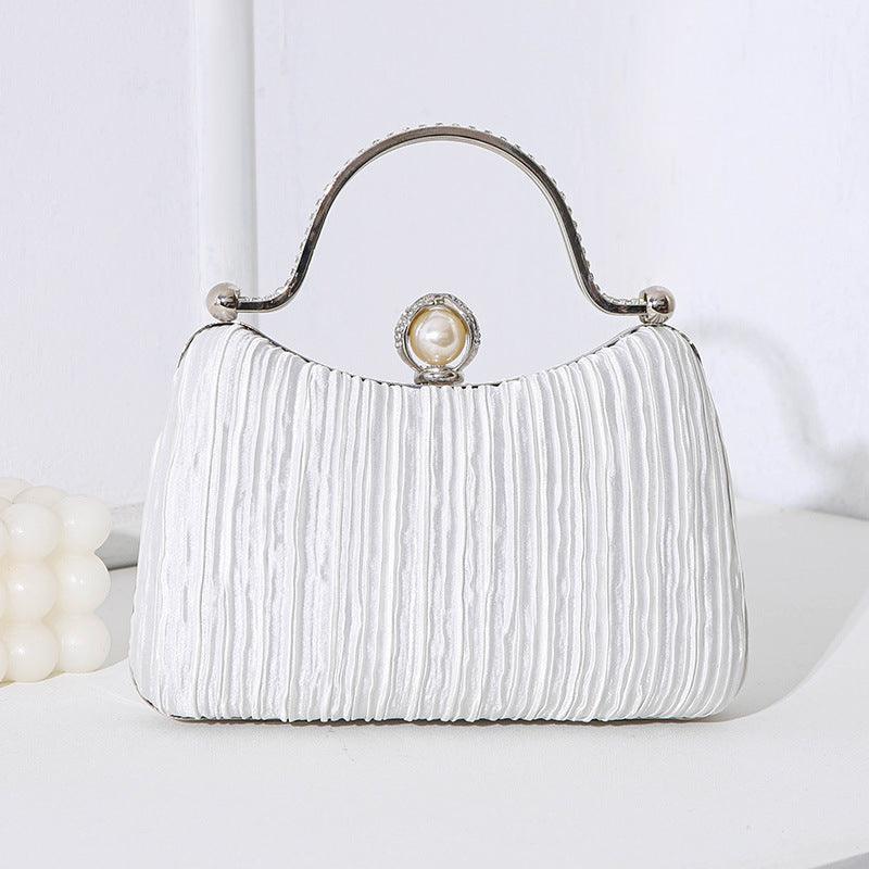 MAC071 Pearl Bag Banquet Bag Pleated Diamond Encrusted Handbag - Mariam's Collection