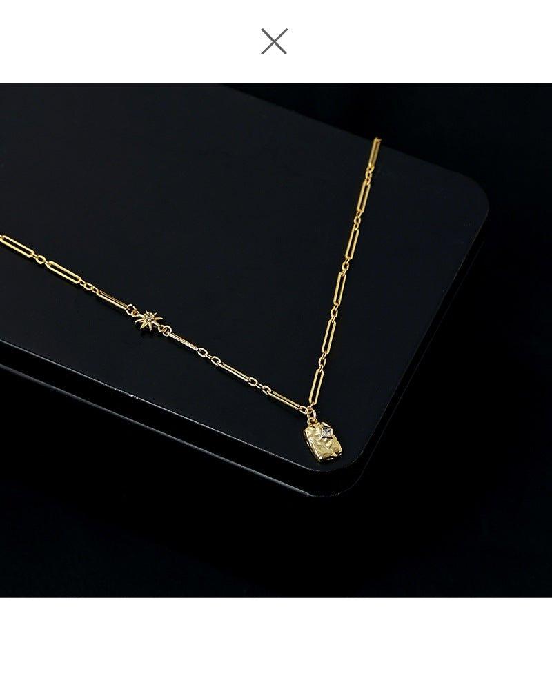 MAC073 Brass Plated 18K Real Gold Light Luxury Style Zircon Inlaid Square Pendant Necklace - Mariam's Collection