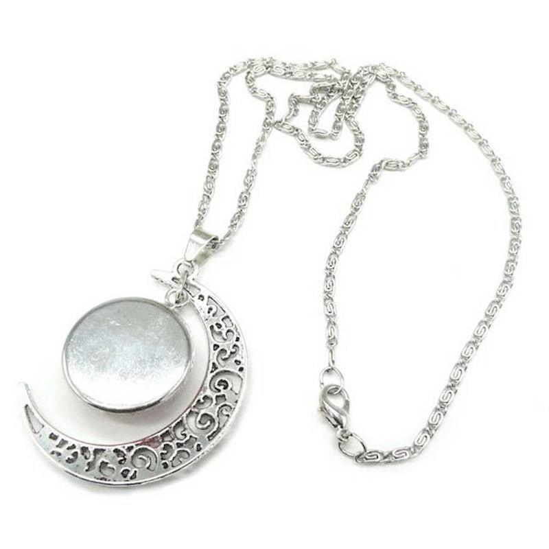 MAC077 Women's Versatile Silver Hollow Moon Pendant Necklace - Mariam's Collection