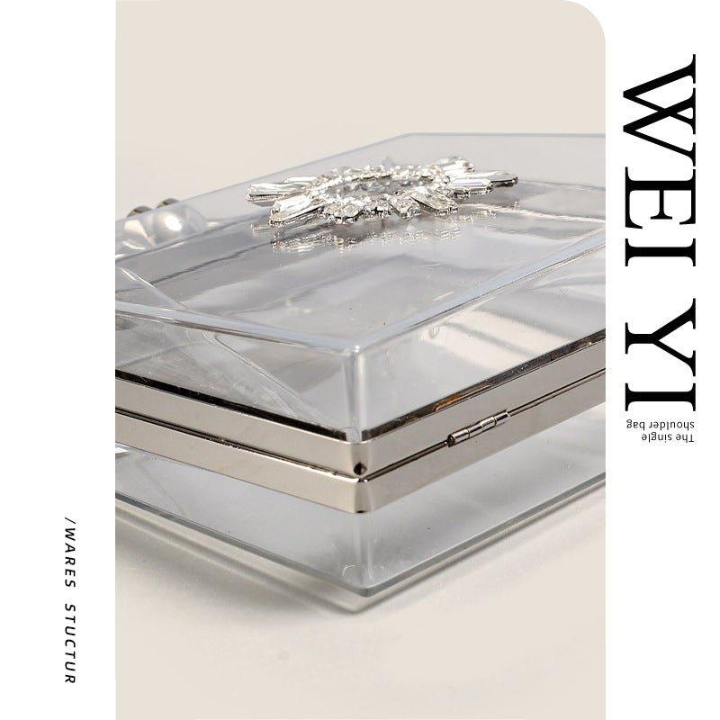MAC082 Chain Crossbody Rhinestone Acrylic Transparent Evening Bag - Mariam's Collection