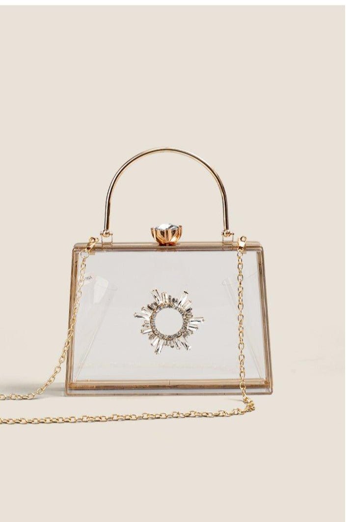 MAC082 Chain Crossbody Rhinestone Acrylic Transparent Evening Bag - Mariam's Collection