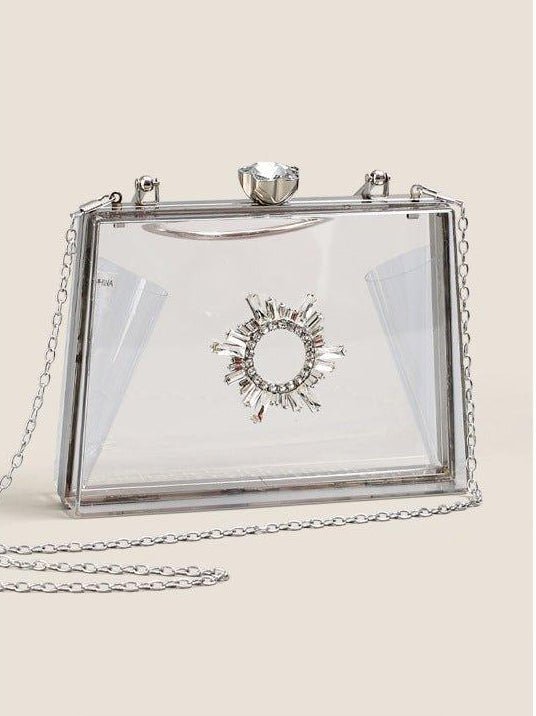 MAC082 Chain Crossbody Rhinestone Acrylic Transparent Evening Bag - Mariam's Collection
