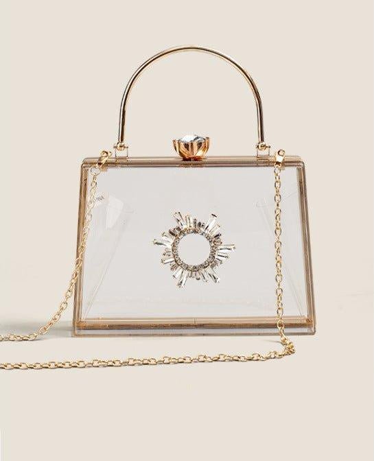 MAC082 Chain Crossbody Rhinestone Acrylic Transparent Evening Bag - Mariam's Collection