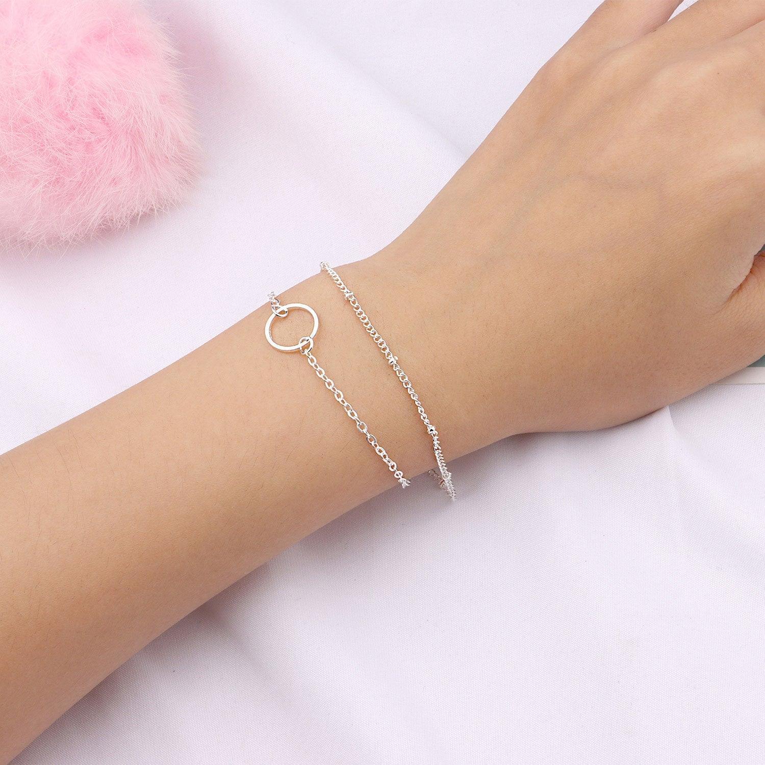 MAC085 Fashionable GeometricHollow Ring Simple Double Layer Bracelet - Mariam's Collection