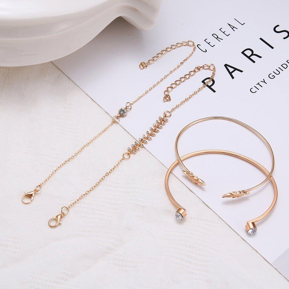 MAC087 Fashionable Leaf Alloy Diamond Electroplated 4-piece Bracelet Set - Mariam's Collection