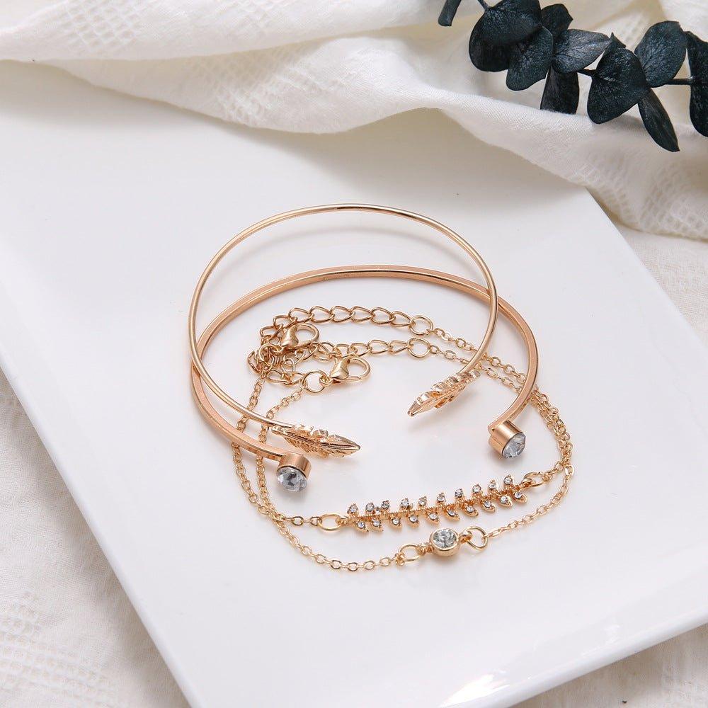 MAC087 Fashionable Leaf Alloy Diamond Electroplated 4-piece Bracelet Set - Mariam's Collection