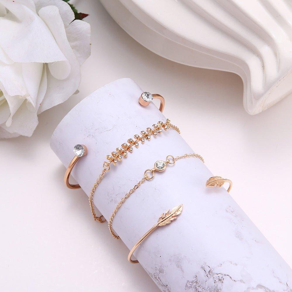MAC087 Fashionable Leaf Alloy Diamond Electroplated 4-piece Bracelet Set - Mariam's Collection