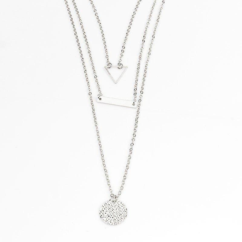 MAC090 Multi - layered Hollow Tiangular Sequin Long Round Pendant Necklace - Mariam's Collection