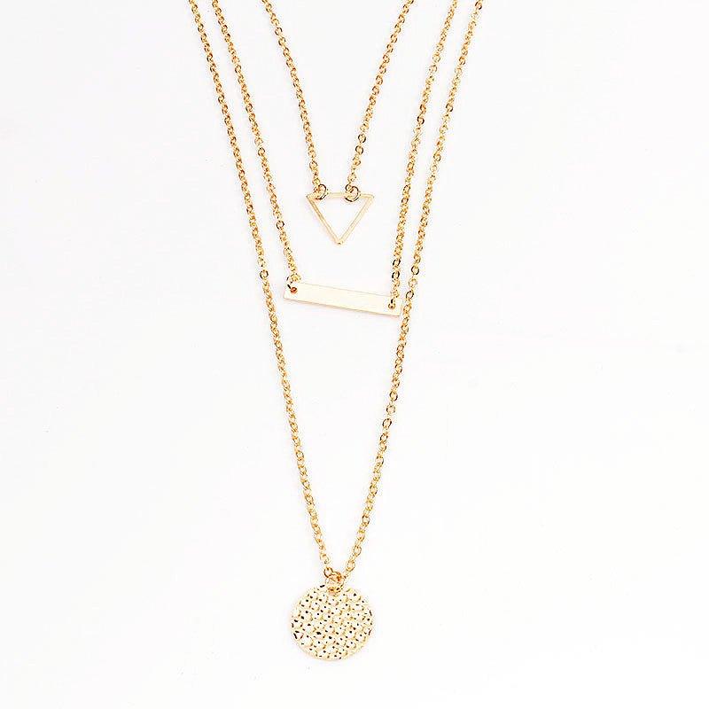 MAC090 Multi - layered Hollow Tiangular Sequin Long Round Pendant Necklace - Mariam's Collection