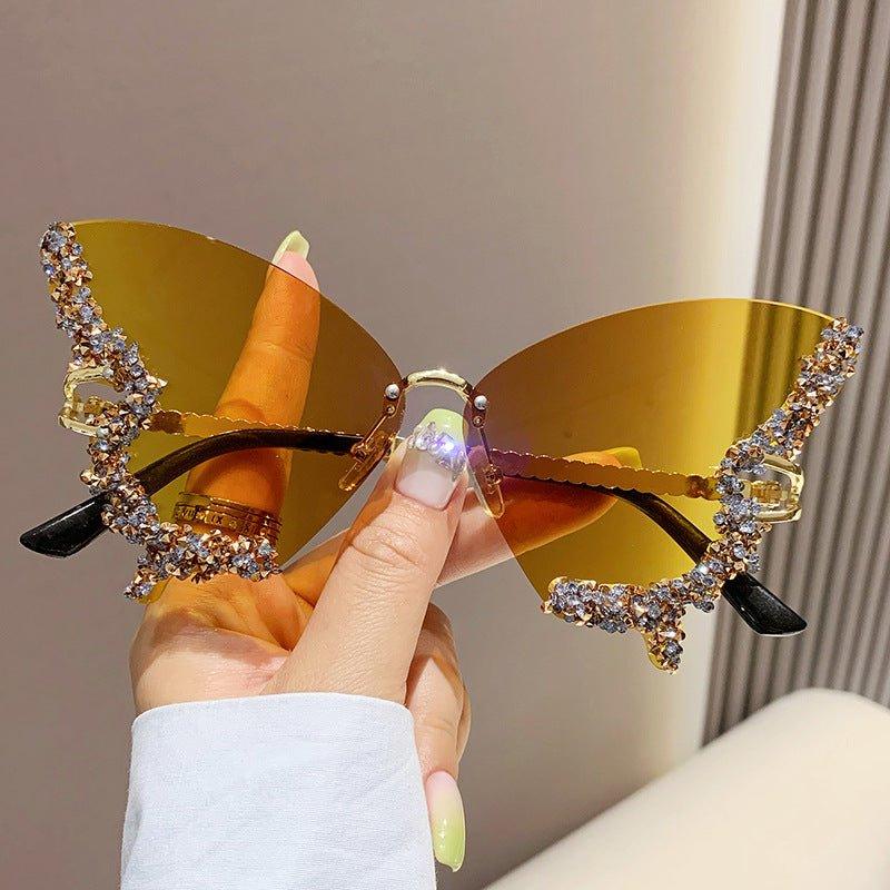 MAC116 Large Frame High - end Diamond - encrusted Butterfly Anti - UV Sunglasses - Mariam's Collection