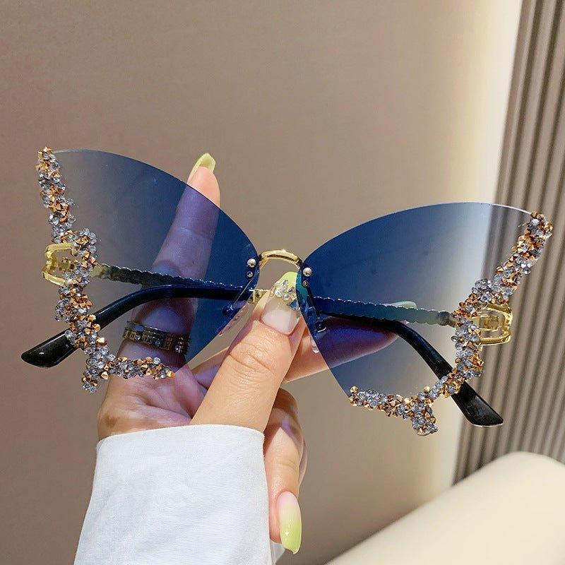MAC116 Large Frame High - end Diamond - encrusted Butterfly Anti - UV Sunglasses - Mariam's Collection