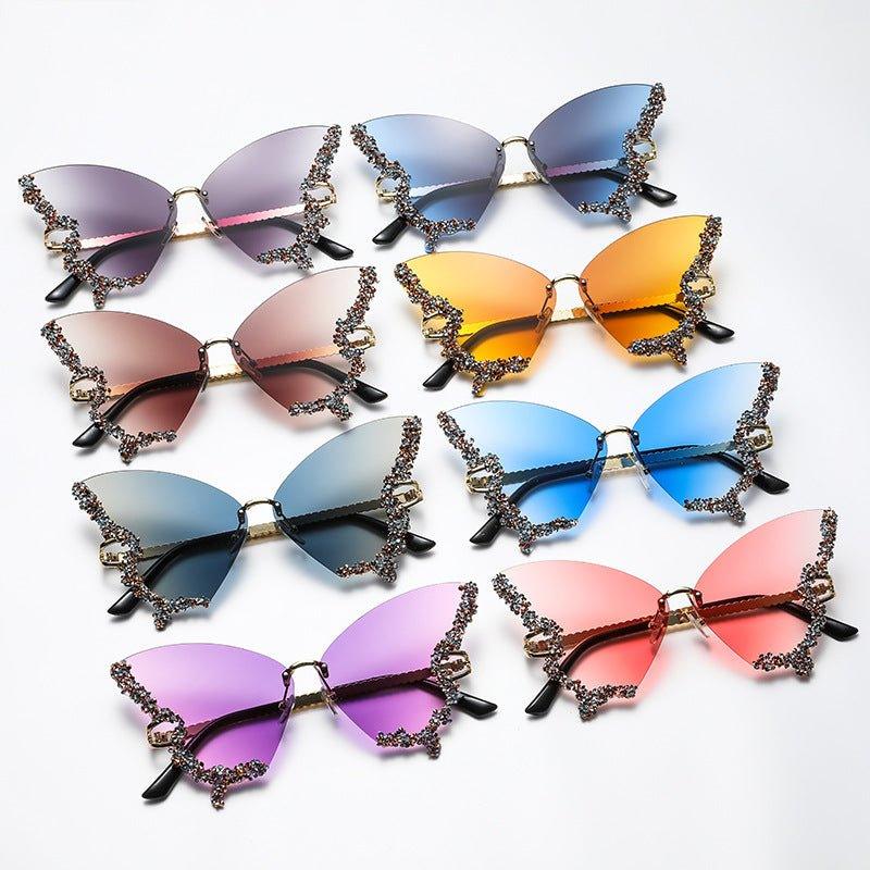 MAC116 Large Frame High - end Diamond - encrusted Butterfly Anti - UV Sunglasses - Mariam's Collection