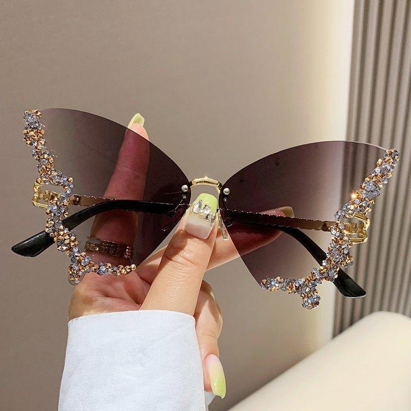 MAC116 Large Frame High - end Diamond - encrusted Butterfly Anti - UV Sunglasses - Mariam's Collection
