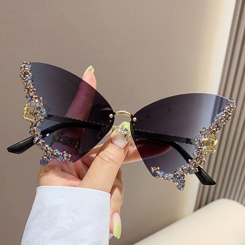 MAC116 Large Frame High - end Diamond - encrusted Butterfly Anti - UV Sunglasses - Mariam's Collection