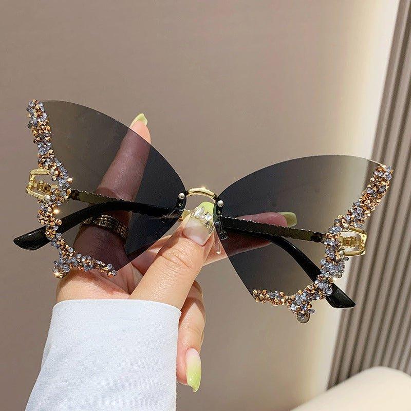 MAC116 Large Frame High - end Diamond - encrusted Butterfly Anti - UV Sunglasses - Mariam's Collection