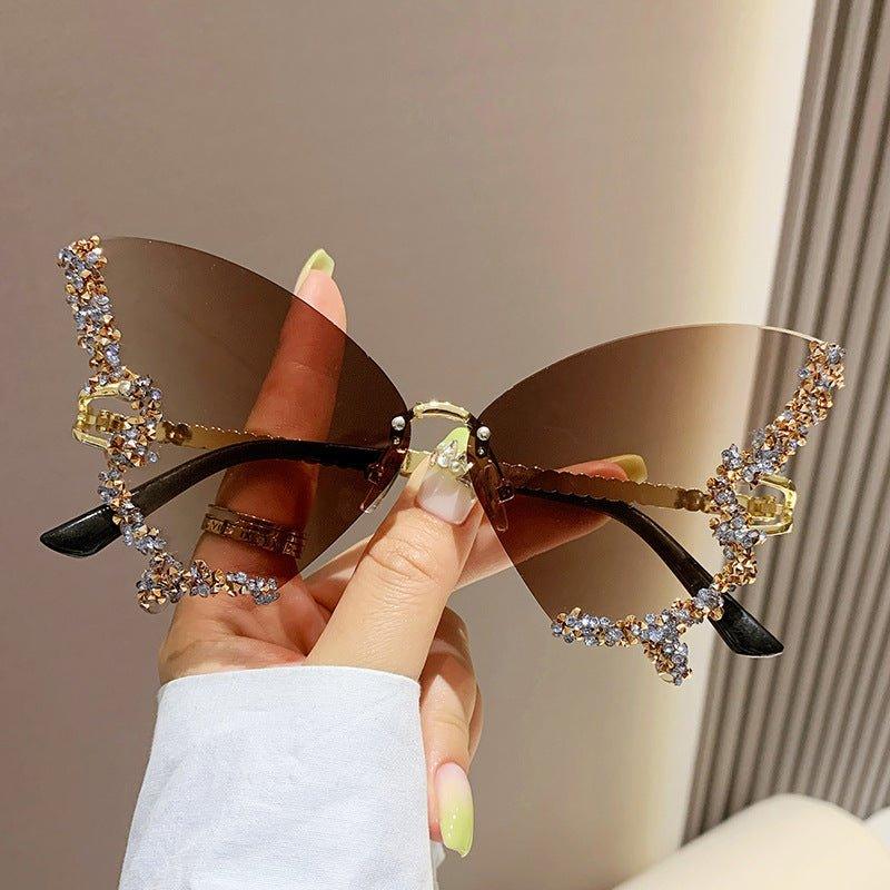 MAC116 Large Frame High - end Diamond - encrusted Butterfly Anti - UV Sunglasses - Mariam's Collection