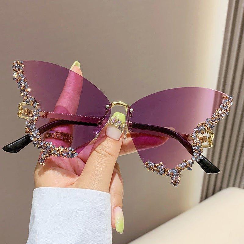 MAC116 Large Frame High - end Diamond - encrusted Butterfly Anti - UV Sunglasses - Mariam's Collection