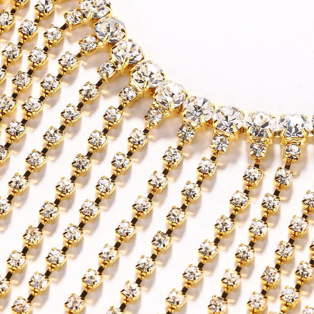 MAC117 Long Fringed Rhinestone Chain Veil Mask - Mariam's Collection