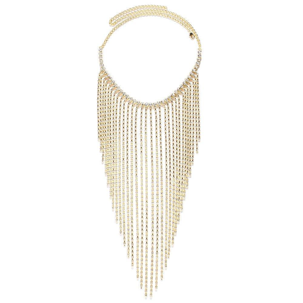 MAC117 Long Fringed Rhinestone Chain Veil Mask - Mariam's Collection
