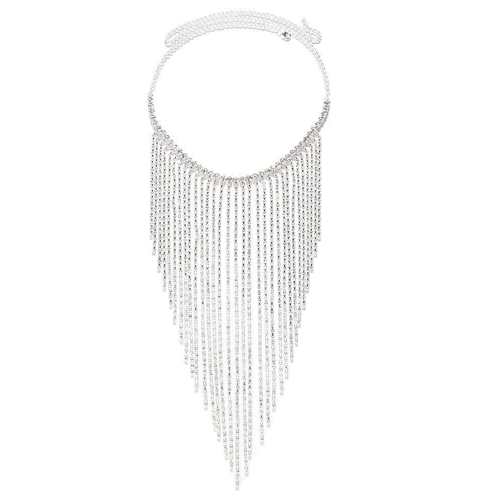 MAC117 Long Fringed Rhinestone Chain Veil Mask - Mariam's Collection