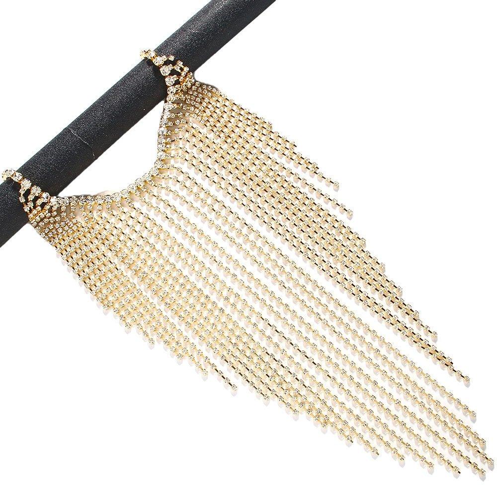 MAC117 Long Fringed Rhinestone Chain Veil Mask - Mariam's Collection