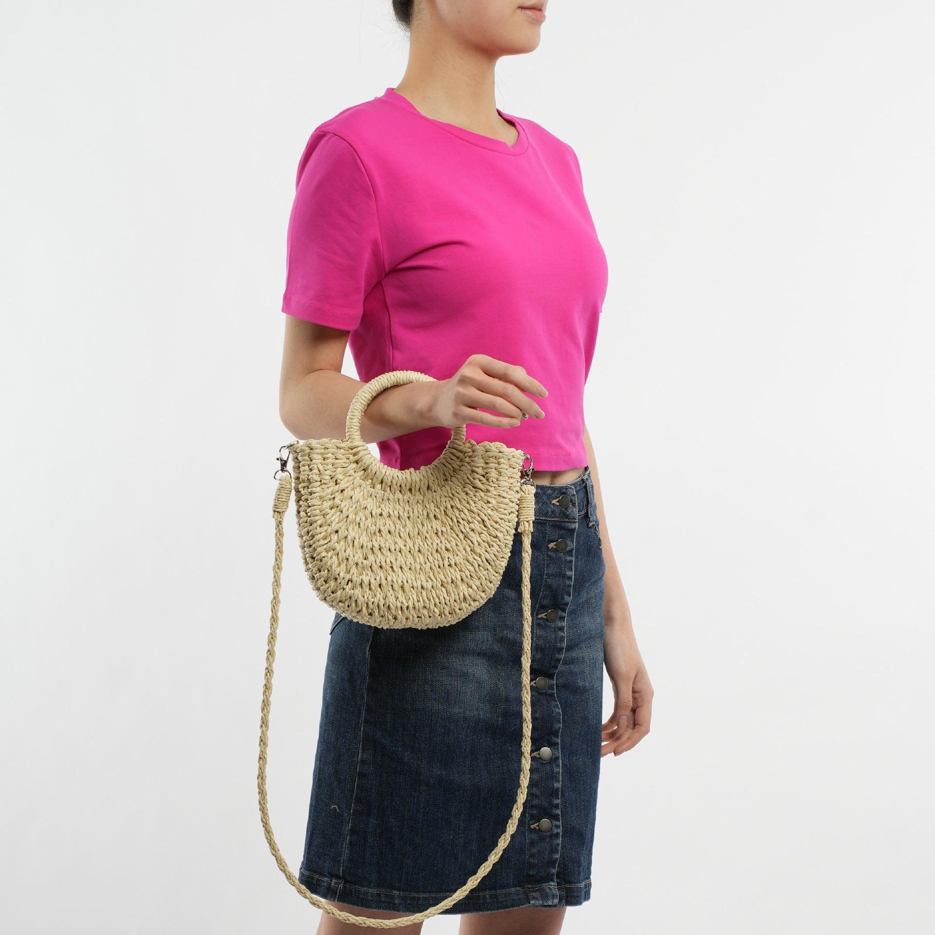 MAC129 Straw Double Hoop Crossbody Bag - Mariam's Collection