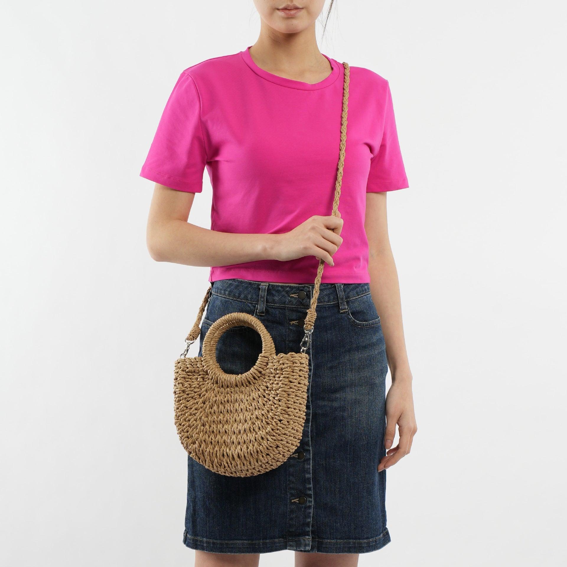 MAC129 Straw Double Hoop Crossbody Bag - Mariam's Collection