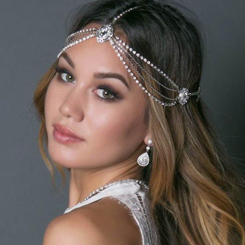 MAC151 Stylish Multi - layered Rhinestone Tassel Forehead Headpiece - Mariam's Collection