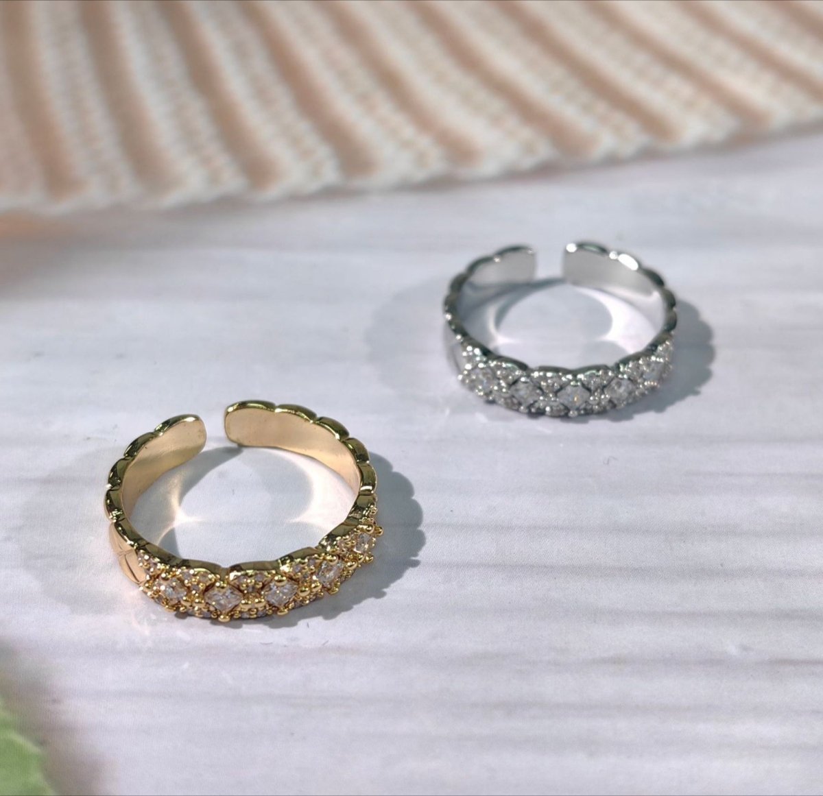 MAC213 18K Gold Vacuum Plating: Brass With Zircon Open Ring - Mariam's Collection