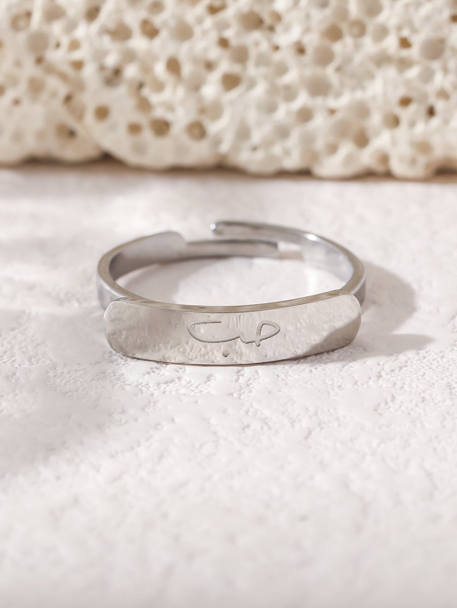 MAC215 Simple engraved titanium steel ring with Arabic elements (With gift box) - Mariam's Collection