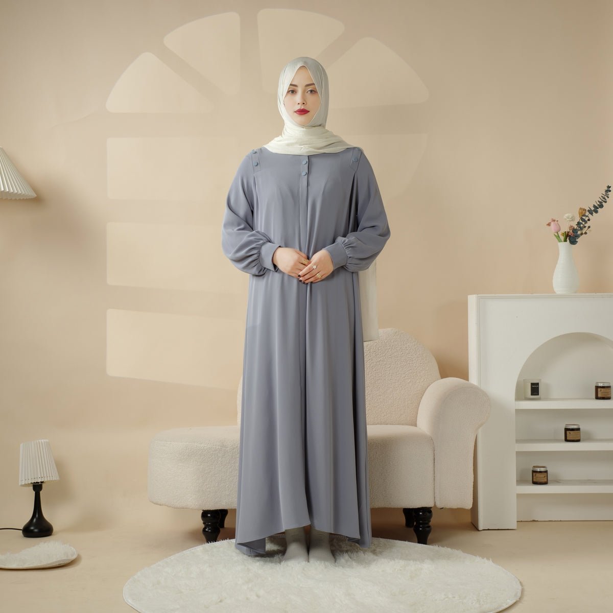 Macaron Color Shoulder Button Pullover Abaya (MA083) - Mariam's Collection