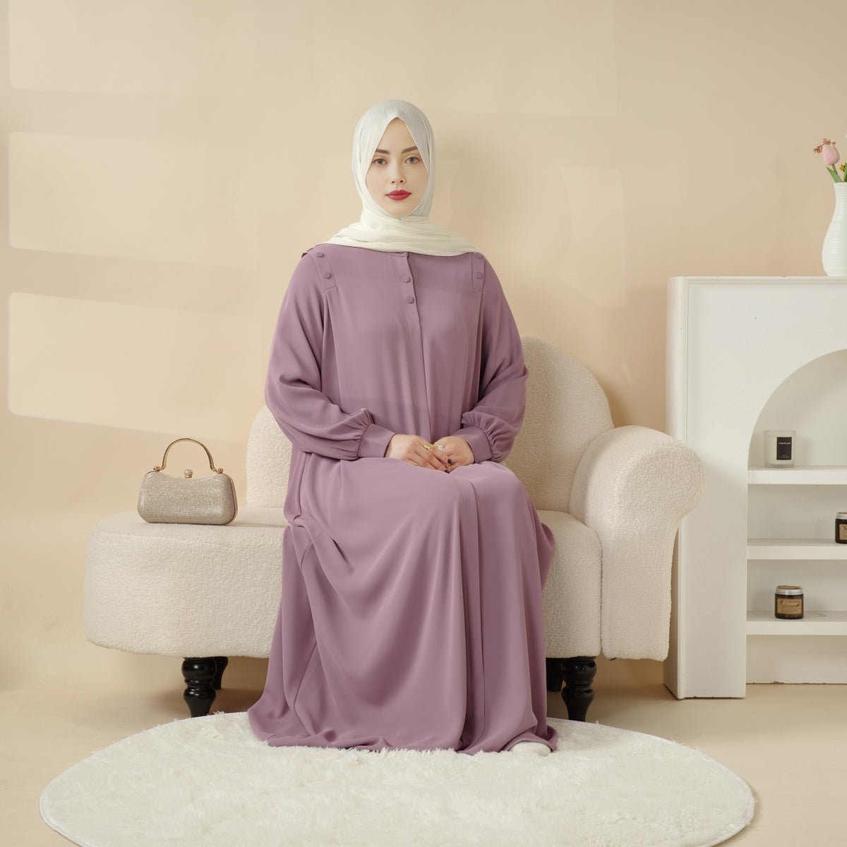 Macaron Color Shoulder Button Pullover Abaya (MA083) - Mariam's Collection