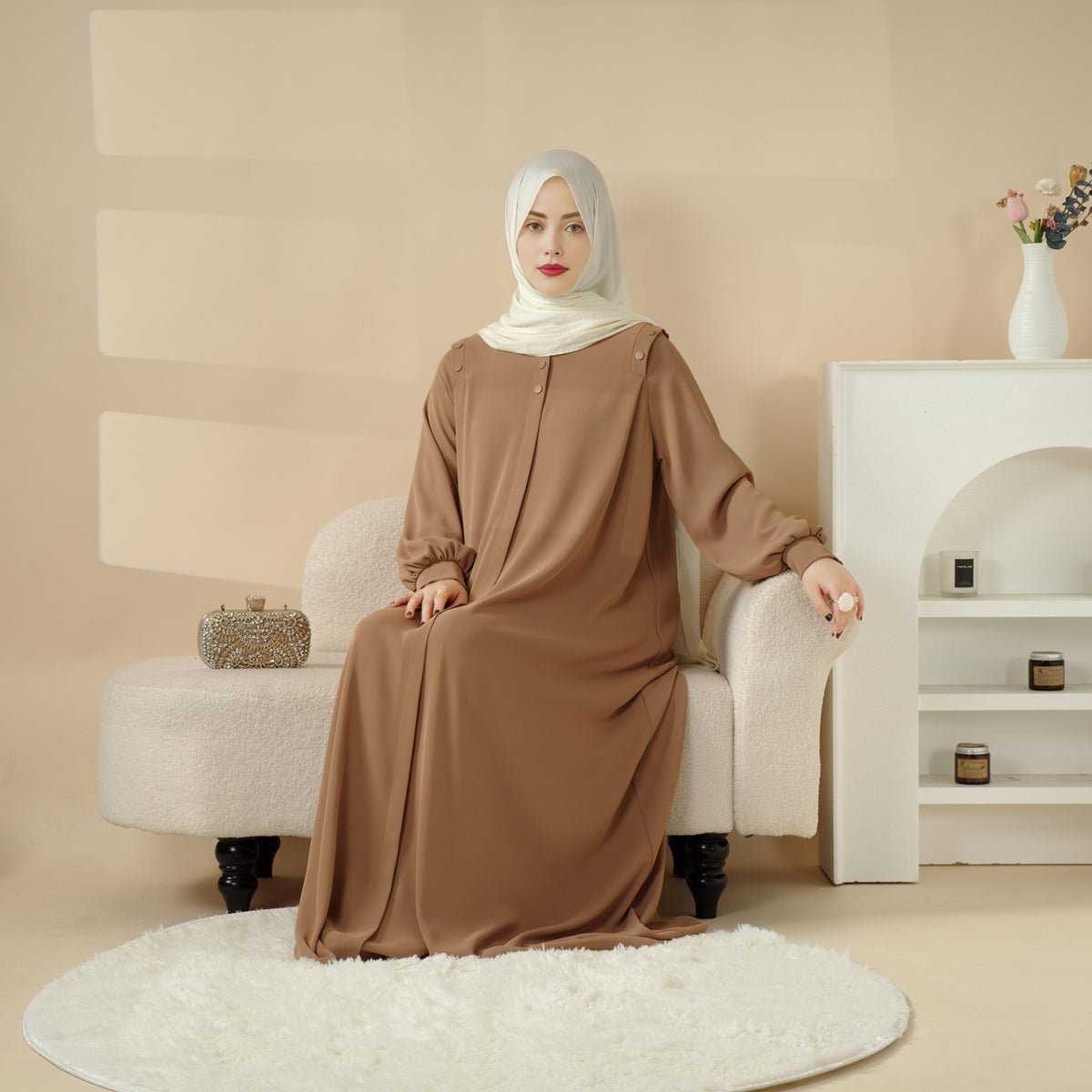 Macaron Color Shoulder Button Pullover Abaya (MA083) - Mariam's Collection