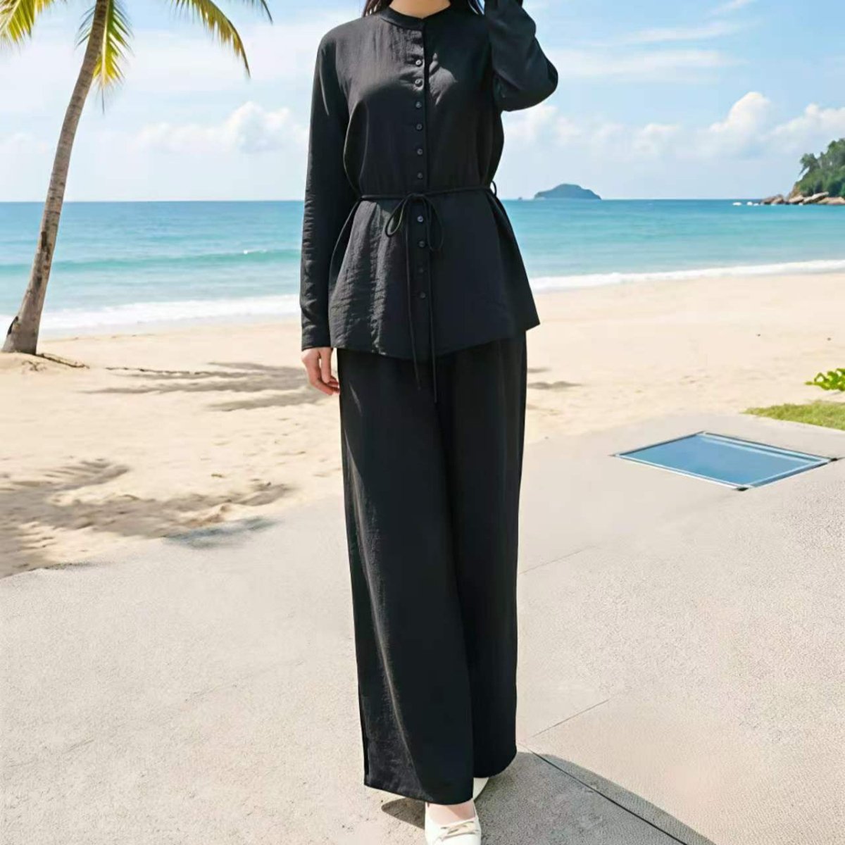 Mandarin Collar Suit Set – Wide-Leg Trouser Set | Modest Co-ord