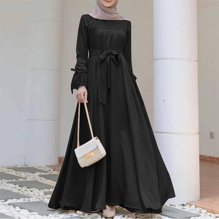 Mesh Panel Stretch Abaya with Belt (MA365)