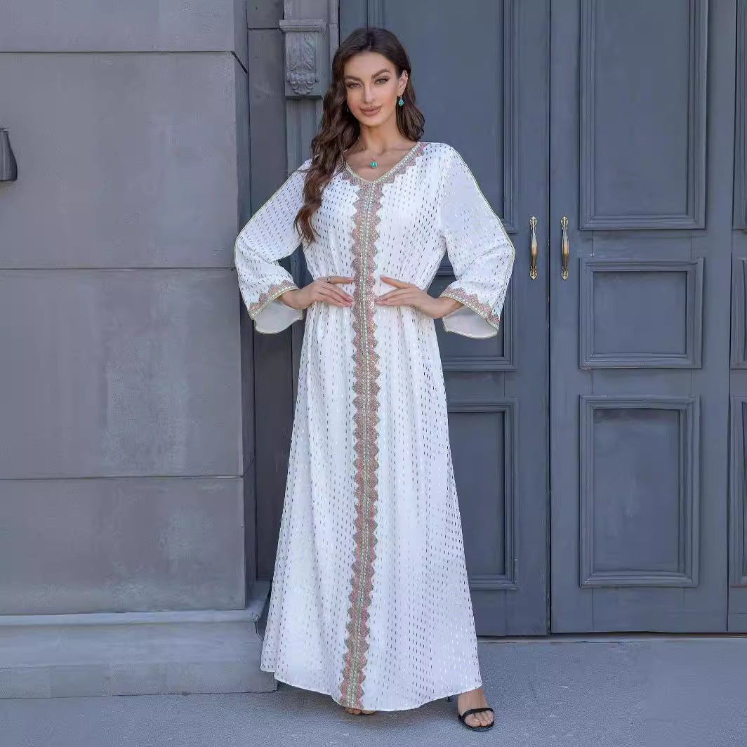 Metallic Embroidered Lace Trim Abaya(MA367) - Mariam's Collection