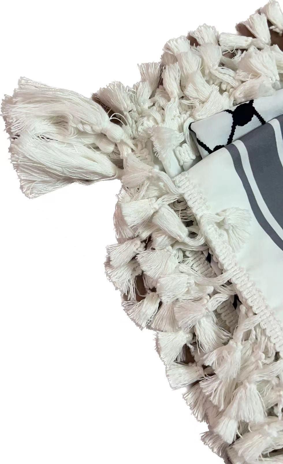 MH052 Four-Sided Fringed Kuffiyeh Square Hijab - Mariam's Collection