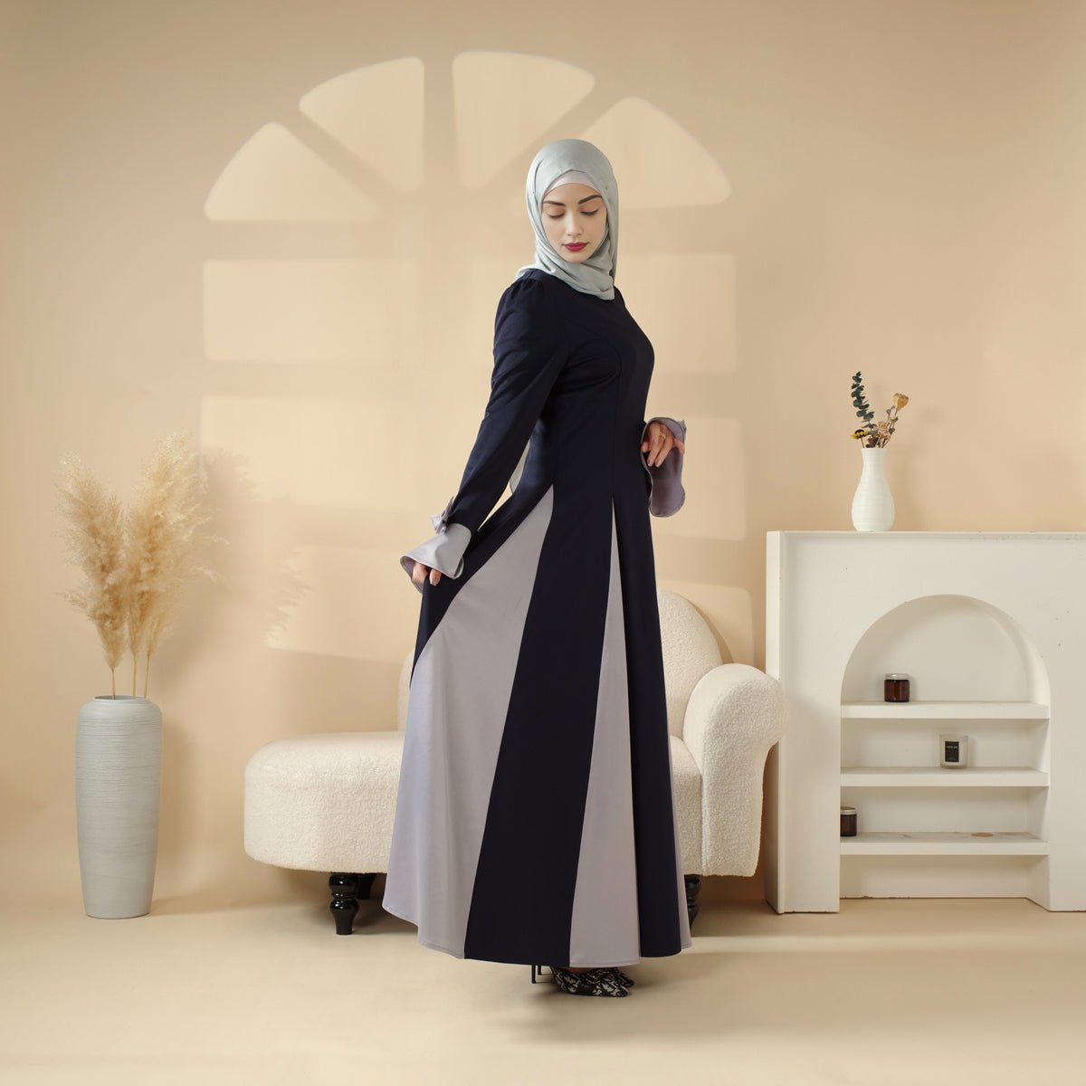 Milan Elegant Dual Tone Abaya Dress With Color Block Design (MA126) - Mariam's Collection