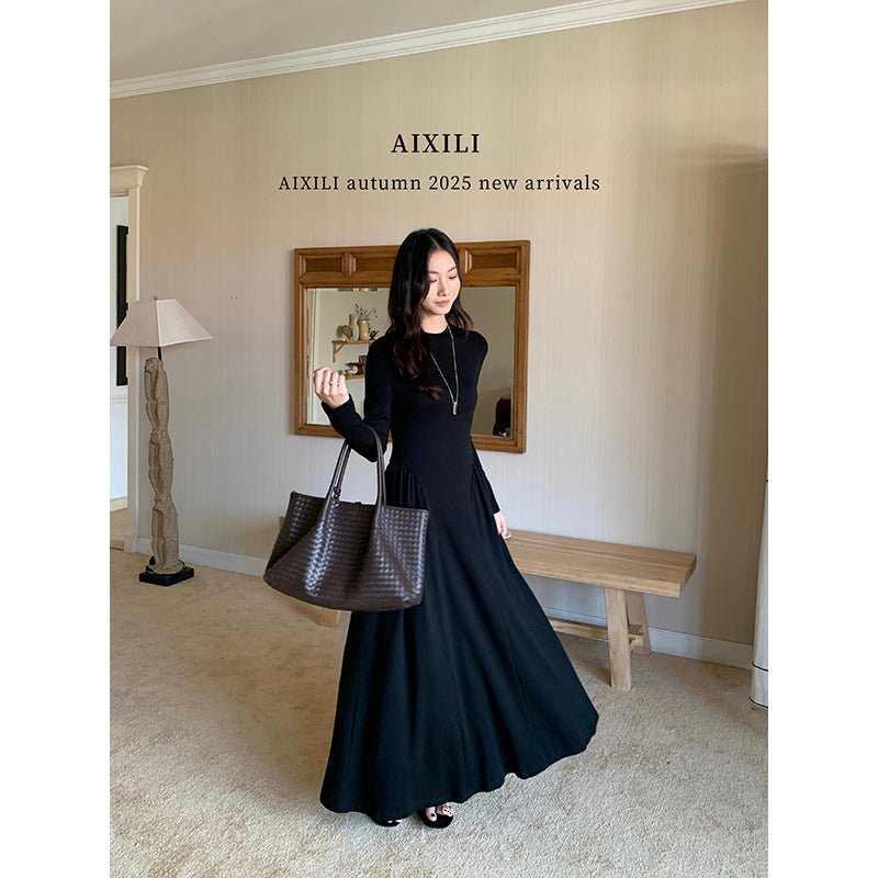 Minimalist Mock Neck Knit Maxi Dress | Relaxed Fit Base Layer Dress(MA336) - Mariam's Collection