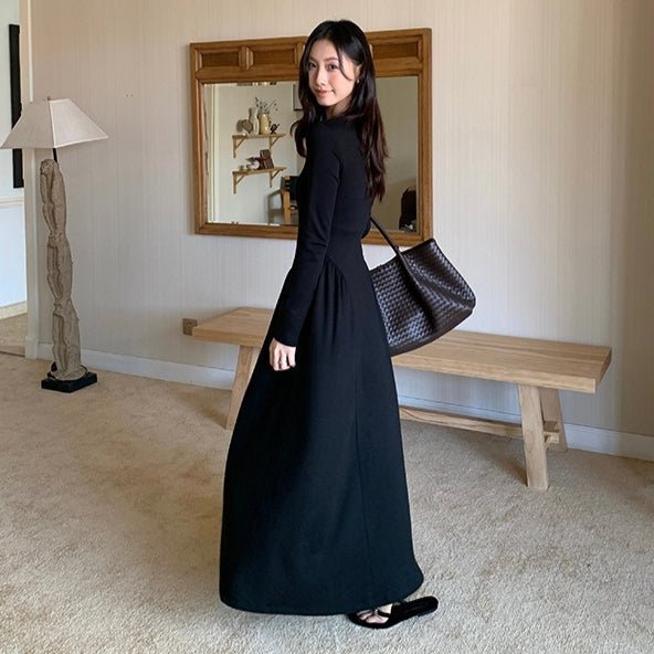 Minimalist Mock Neck Knit Maxi Dress | Relaxed Fit Base Layer Dress(MA336) - Mariam's Collection