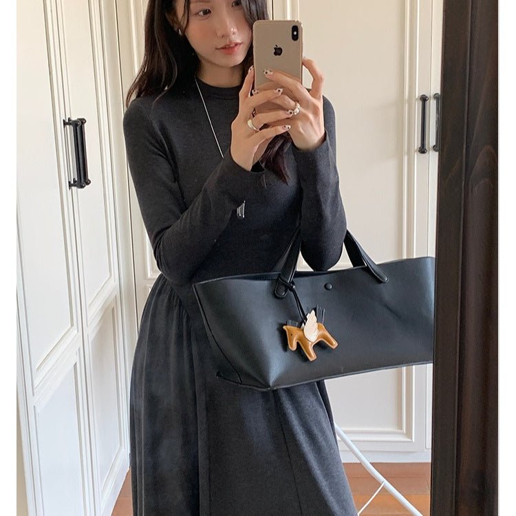 Minimalist Mock Neck Knit Maxi Dress | Relaxed Fit Base Layer Dress(MA336) - Mariam's Collection