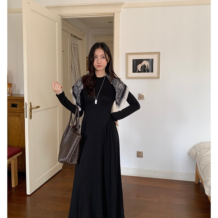 Minimalist Mock Neck Knit Maxi Dress | Relaxed Fit Base Layer Dress(MA336) - Mariam's Collection