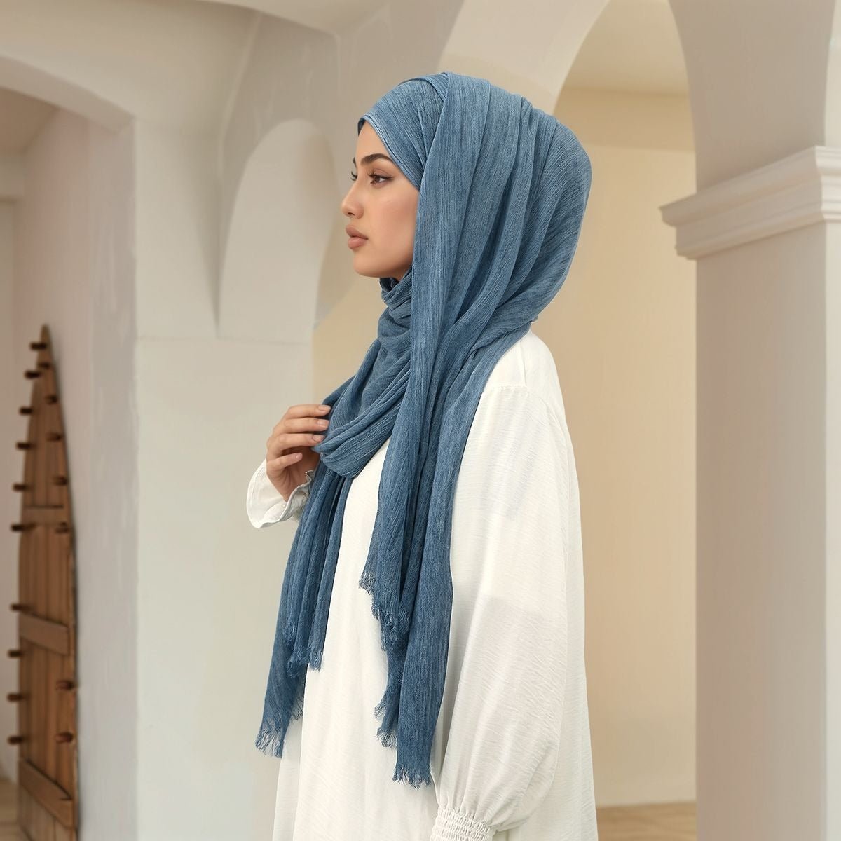 Solid Color Pleated Hijab | Minimalistic Hijab With Pleated Texture