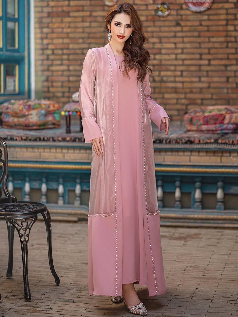 Mint Green Two - Piece Cardigan Dress Diamond - Embellished Cover - Up & Maxi Dress. (MOA151) - Mariam's Collection