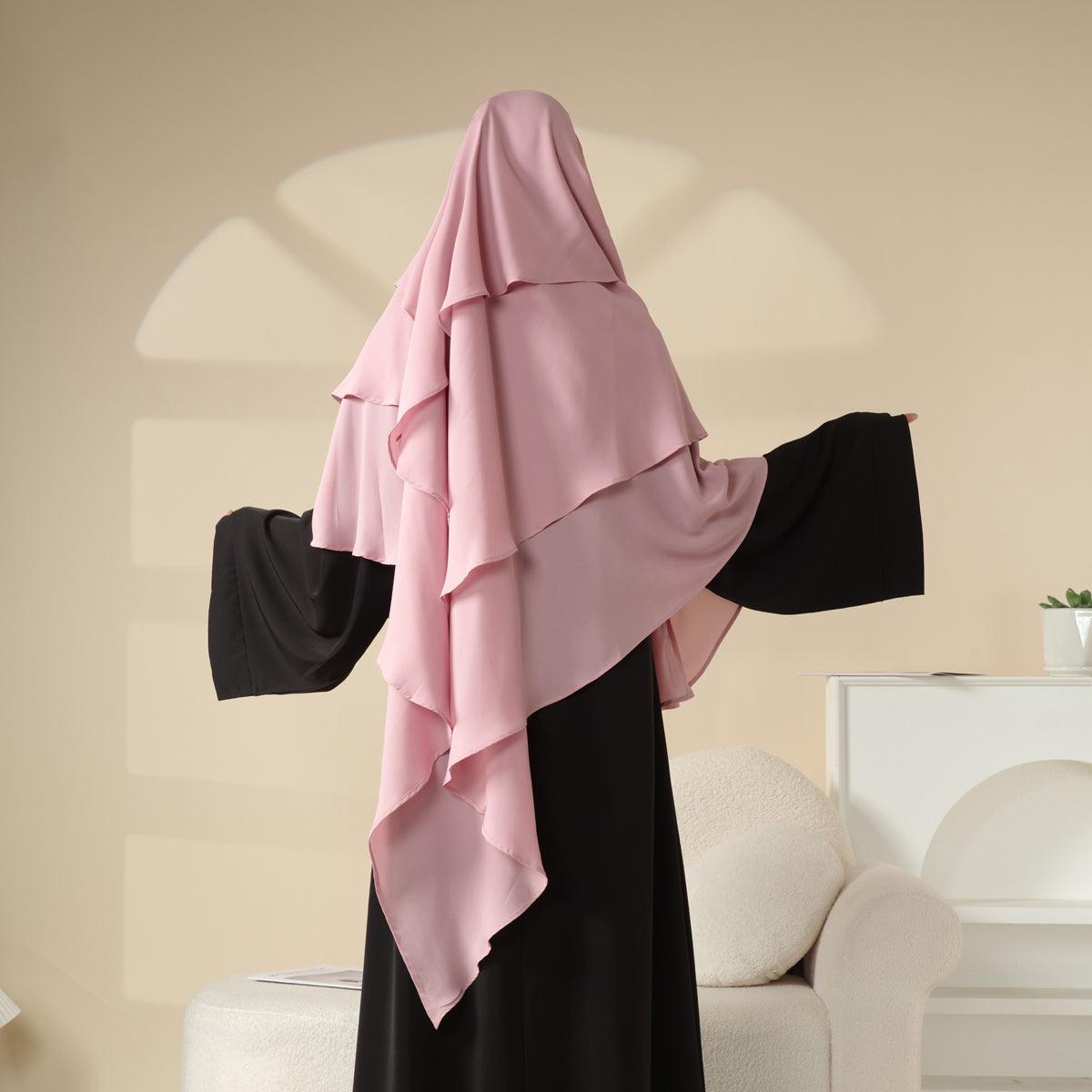 Three Layered Chiffon Khimar with Niqab Attached - 2025