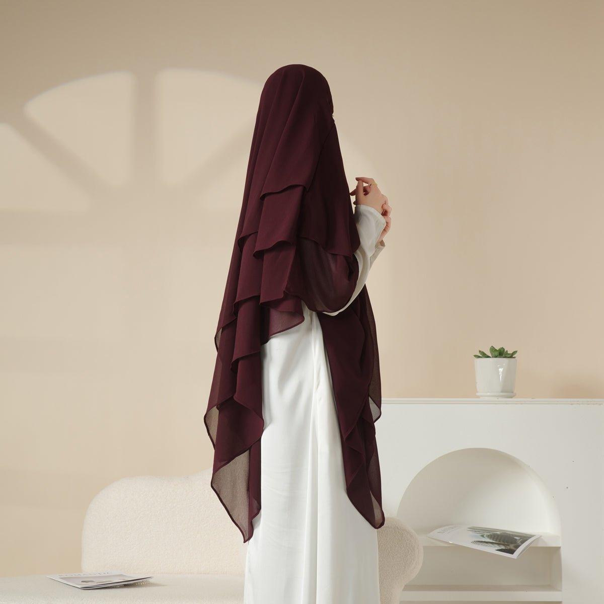 MK017 Scarf 3 - Layer Long Khimar - Mariam's Collection